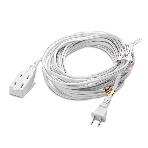 25ft White HouseHold Extension Cord Power Cord w// 3 Outlets